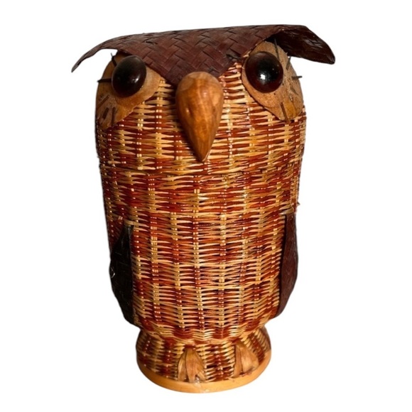 Vintage 1950s Mid Century Modern Chinese Wicker Owl  Republic China Handmade - Picture 1 of 10
